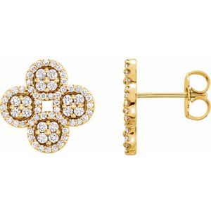 Ladies Natural Diamond Clover Earrings — 14K Yellow Gold