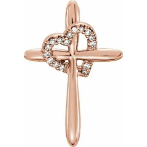 Ladies Natural Diamond Heart Cross Pendant (I1, G-H) — 14K Rose Gold