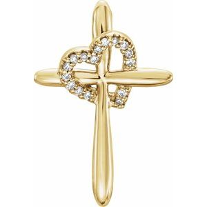 Ladies Natural Diamond Heart Cross Pendant (I1, G-H) — 14K Yellow Gold