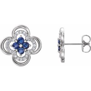 Ladies Natural Blue Sapphire Natural Diamond Clover Earrings — Platinum