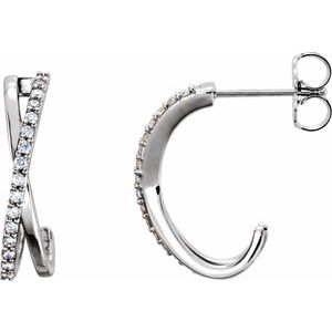 Ladies Natural Diamond Criss-Cross J-Hoop Earrings (SI2-SI3, G-H) — Platinum
