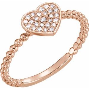 Ladies Natural Diamond Heart Bead Ring (I1, G-H) — 14K Rose Gold