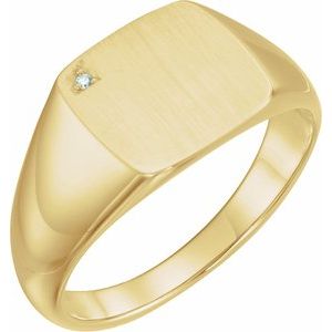Ladies Natural Diamond 12 mm Square Signet Ring — 14K Yellow Gold