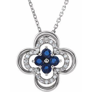 Ladies Natural Blue Sapphire Natural Diamond Clover Necklace (Si2-Si3, G-H) — Platinum