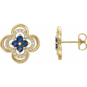 Ladies Natural Blue Sapphire Natural Diamond Clover Earrings — 14K Yellow Gold