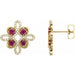 Ladies Natural Ruby Natural Diamond Earrings — 14K Yellow Gold