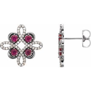 Ladies Natural Ruby Natural Diamond Earrings — Platinum