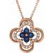 Ladies Natural Blue Sapphire Natural Diamond Clover Necklace (I1, G-H) — 14K Rose Gold