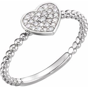 Ladies Natural Diamond Heart Bead Ring — 14K White Gold
