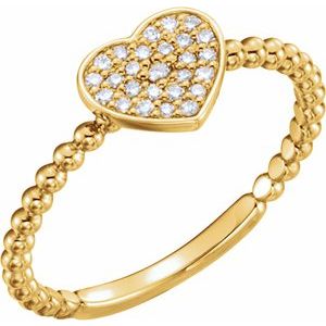Ladies Natural Diamond Heart Bead Ring (I1, G-H) — 14K Yellow Gold