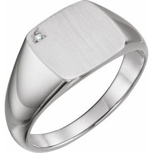 Ladies Natural Diamond 12 mm Square Signet Ring — Platinum