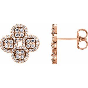 Ladies Natural Diamond Clover Earrings — 14K Rose Gold