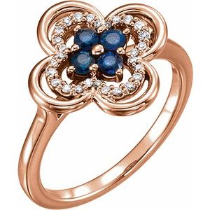 Ladies Natural Blue Sapphire Natural Diamond Ring (I1, G-H) — 14K Rose Gold
