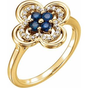 Ladies Natural Blue Sapphire Natural Diamond Ring (I1, G-H) — 14K Yellow Gold