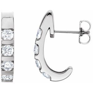 Ladies Natural Diamond J-Hoop Earrings (SI2-SI3, G-H) — Platinum