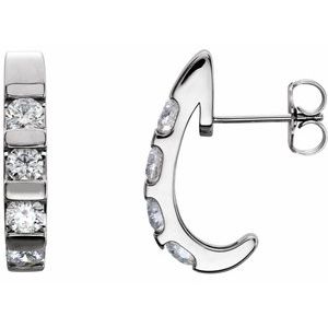 Ladies Natural Diamond J-Hoop Earrings (I1, G-H) — 14K White Gold