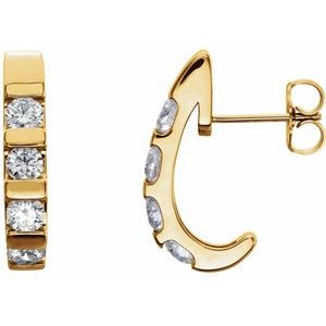 Ladies Natural Diamond J-Hoop Earrings (I1, G-H) — 14K Yellow Gold