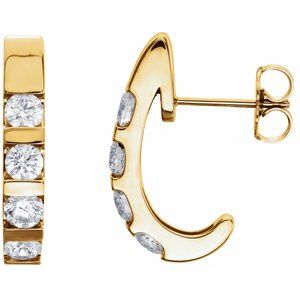 Ladies Natural Diamond J-Hoop Earrings (I1, G-H) — 14K Yellow Gold