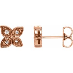 Ladies Natural Diamond Leaf Earrings — 14K Rose Gold
