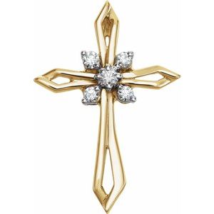 Ladies 14K Yellow/ Natural Diamond Cross Pendant (Si1, G-H) — 14K Yellow/White Gold