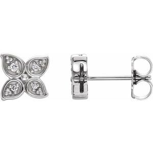 Ladies Natural Diamond Leaf Earrings — Sterling Silver