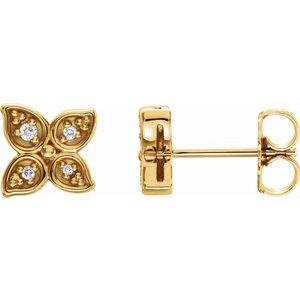 Ladies Natural Diamond Leaf Earrings — 14K Yellow Gold