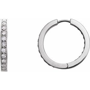 Ladies Natural Diamond Inside-Outside 18 mm Hoop Earrings (I1, G-H) — Platinum