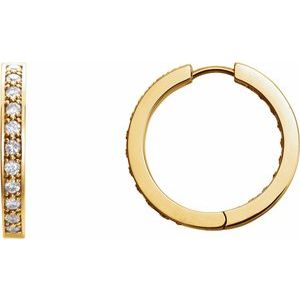 Ladies Natural Diamond Inside-Outside 18 mm Hoop Earrings (I1, G-H) — 14K Yellow Gold