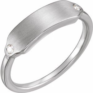 Ladies Natural Diamond 18x5 mm Signet Ring — Sterling Silver