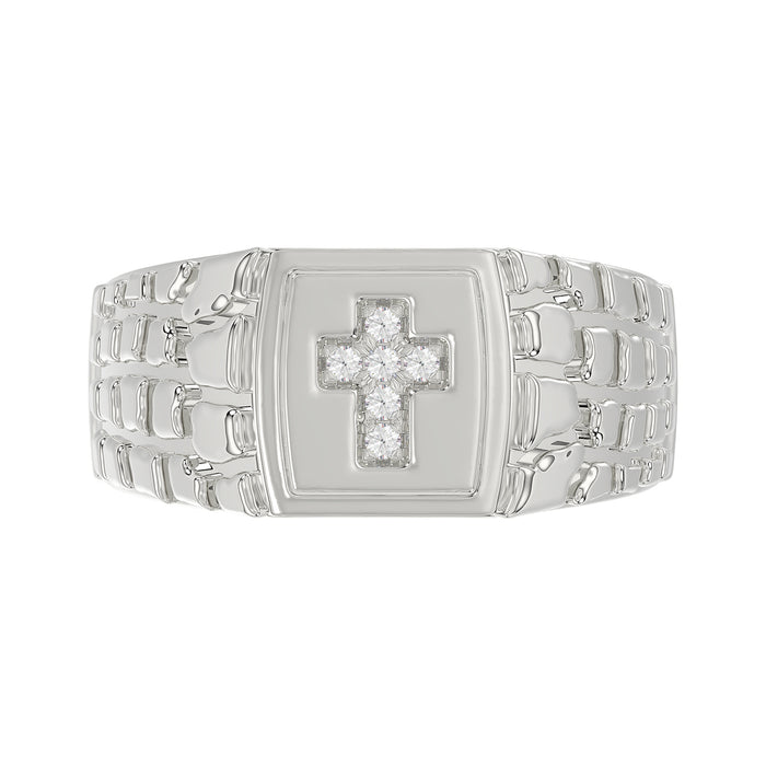 �Elegant Men�S Fashion Ring 0.10Ct Round Diamond Sterling Silver White Luxury Statement Jewelry For Men
