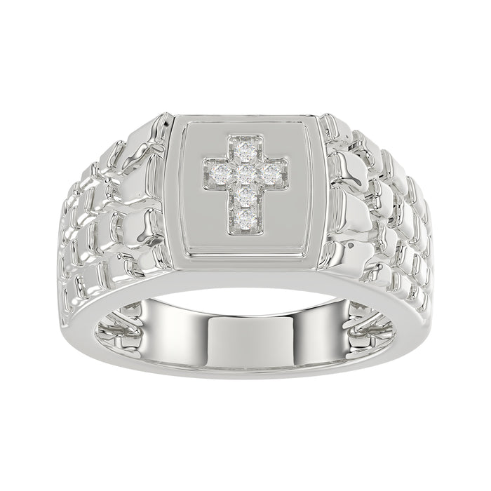 �Elegant Men�S Fashion Ring 0.10Ct Round Diamond Sterling Silver White Luxury Statement Jewelry For Men