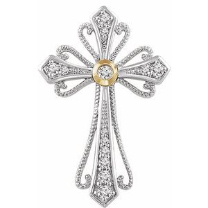 Ladies 14K White/ Natural Diamond Cross Pendant (I1, H+) — 14K White/Yellow Gold