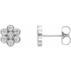 Ladies Natural Diamond Cluster Earrings — Sterling Silver