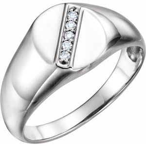 Ladies Natural Diamond 11x10 mm Oval Signet Ring — Sterling Silver