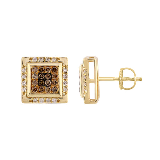 Dark Brown & Round Diamond Earrings 0.50CT 10K Yellow Gold Ladies Fashion Earrings