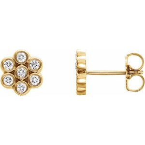 Ladies Natural Diamond Cluster Earrings — 14K Yellow Gold