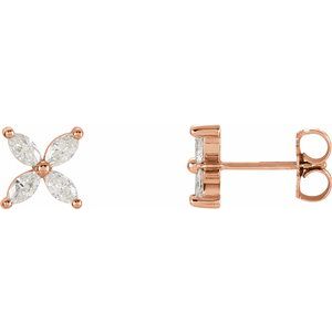 Ladies Natural Diamond Cluster Earrings — 14K Rose Gold