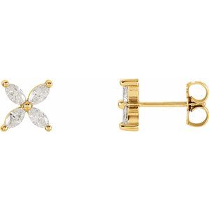 Ladies Natural Diamond Cluster Earrings — 14K Yellow Gold