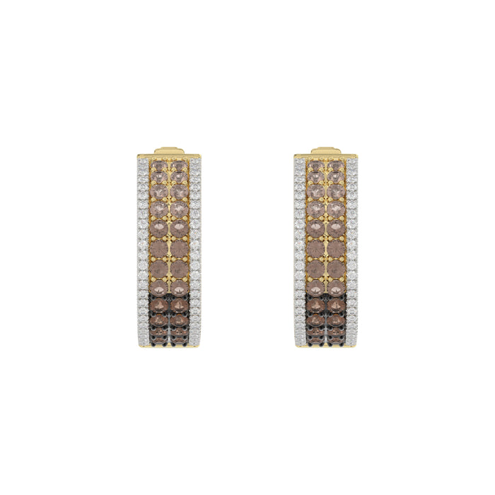 LADIES HOOPS EARRING 1.50CT ROUND/ROUND DARK BROWN DIAMOND 14K YELLOW GOLD
