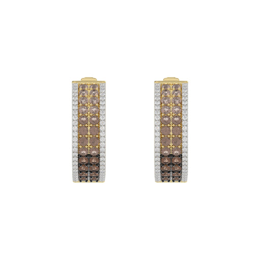 LADIES HOOPS EARRING 1.50CT ROUND/ROUND DARK BROWN DIAMOND 14K YELLOW GOLD