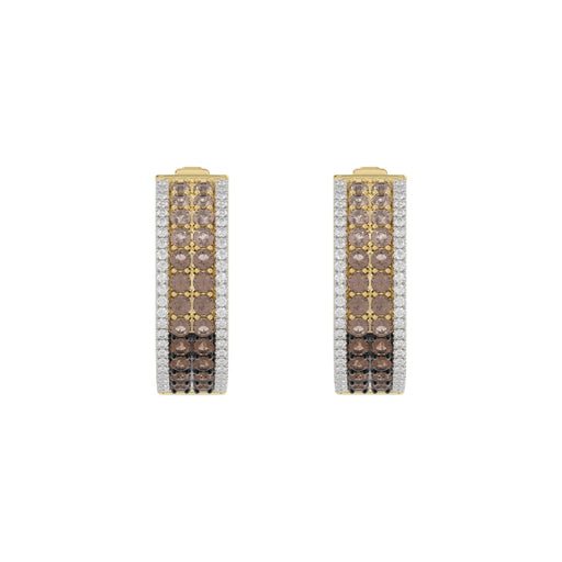 LADIES HOOPS EARRING 1.50CT ROUND/ROUND DARK BROWN DIAMOND 14K YELLOW GOLD