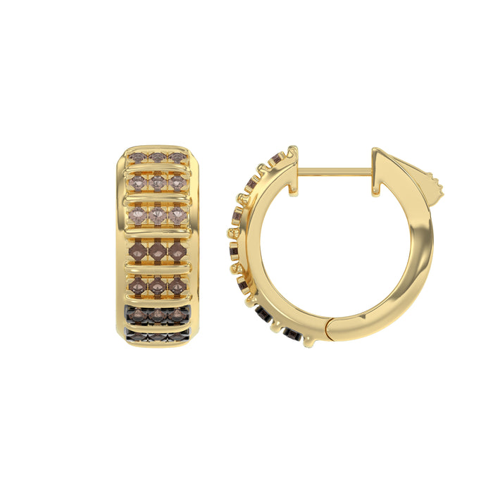 LADIES HOOPS EARRING 0.50CT ROUND/ROUND DARK BROWN DIAMOND 10K YELLOW GOLD