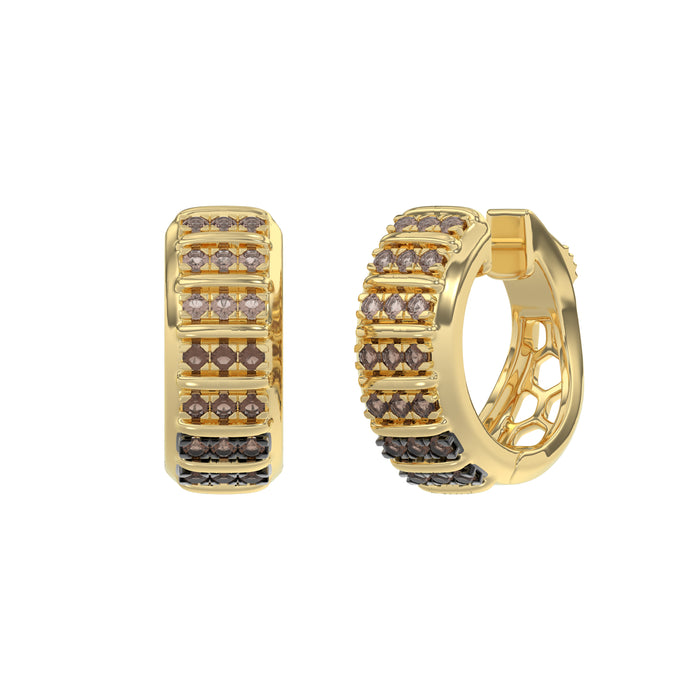 LADIES HOOPS EARRING 0.50CT ROUND/ROUND DARK BROWN DIAMOND 10K YELLOW GOLD