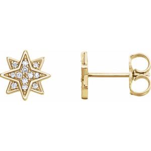 Ladies Natural Diamond Star Earrings — 14K Yellow Gold