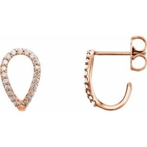 Ladies Natural Diamond Geometric J-Hoop Earrings — 14K Rose Gold