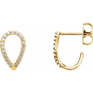 Ladies Natural Diamond Geometric J-Hoop Earrings — 14K Yellow Gold