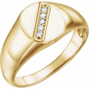 Ladies Natural Diamond 11x10 mm Oval Signet Ring — 14K Yellow Gold