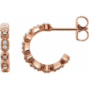 Ladies Natural Diamond 13.36 mm Hoop Earrings (I1, G-H) — 14K Rose Gold