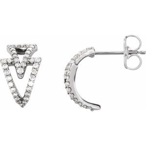 Ladies Natural Diamond Geometric Hoop Earrings — Sterling Silver