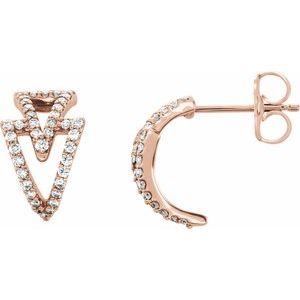 Ladies Natural Diamond Geometric Hoop Earrings — 14K Rose Gold